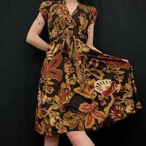 Grandma pre short sleeve jewel toned button midi dress